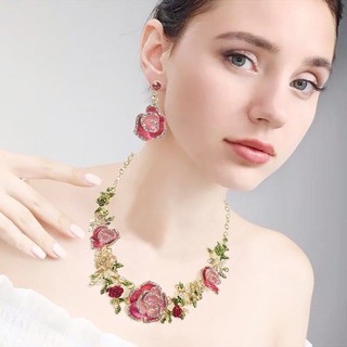 1 Bộ vòng cổ bông tai trang sức thủ công mạ hợp kim phóng đại