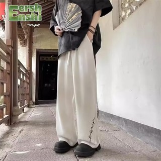 Quần tây nam rãnh, mùa hè mỏng phong cách Trung Quốc cổ điển đơn giản yếu tố lá tre, dáng rộng, thoải mái, giản dị và đa năng quần ống rộng ống thẳng
