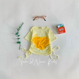A15-[tomnaukid] Áo thun rút dây bé gái hình trái tim vải cotton SG Form ôm - Size 8-35Kg