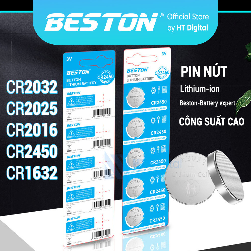Vỉ 05 Pin Nút 3V Beston CR2032 CR2025 CR2016 CR 1632 CR2450 Dùng Cho 