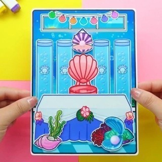 Đồ chơi giấy tocaboca arial quite book, ngôi nhà búp bê nàng tiên cá bóc dán thông minh H22