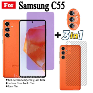Kính cường lực chống ánh sáng xanh Samsung C55 cho Samsung M55 A55 A35 A25 A15 A05 A05S A14 A04 A04E A03 A13 A12 A54 S20F S23FE Bảo vệ màn hình + Phim ống kính máy ảnh + Phim mặt sau