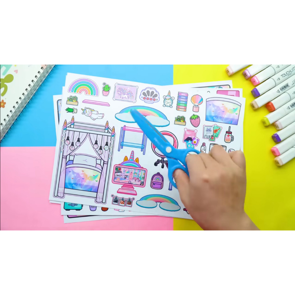 Đồ chơi giấy ngồi nhà búp bê bằng giấy tocaboca life word Unicorn House In Quiet Book cho bé gái