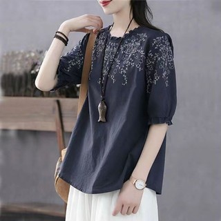 Áo Thun Nữ Tay Ngắn Rời Mùa Xuân Mùa Hè 2024 Phong Cách Mới Trung Niên Người Cao Tuổi Mẹ Thời Trang Cổ Tròn Xù Bott