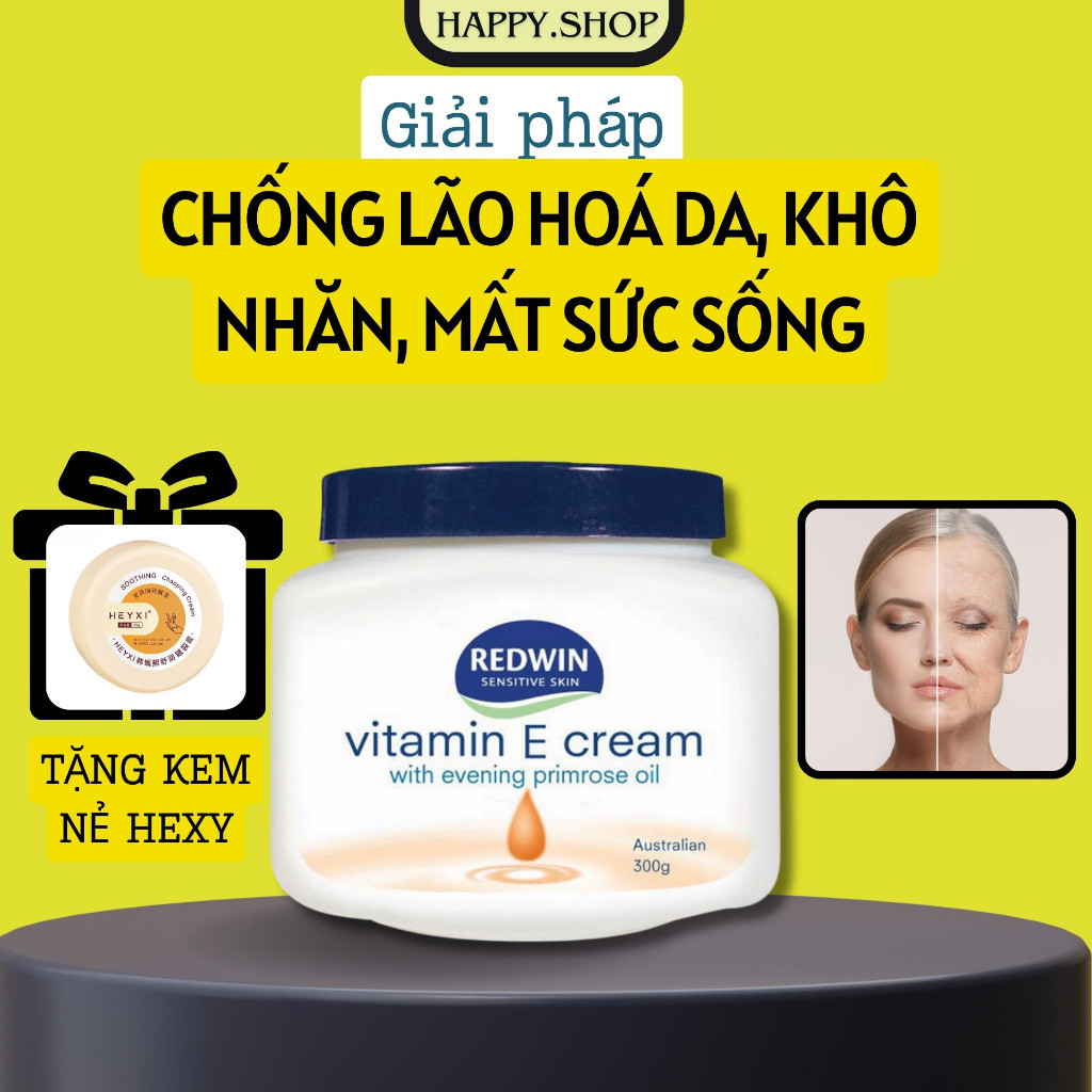 Kem dưỡng ẩm da Vitamin E Cream, Kem dưỡng da chống nẻ mềm mịn Redwin 300g giúp cấp ẩm cho da