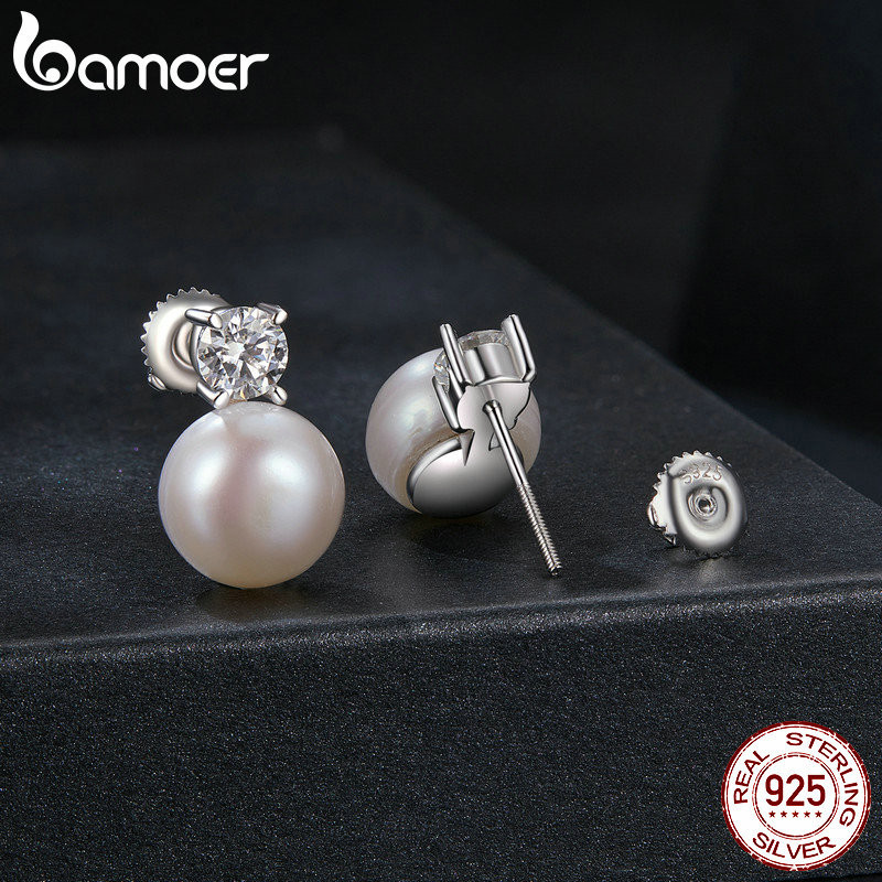 Bamoer 925 Sterling Sliver Bông Tai Moissanite Ngọc Trai Tự Nhiên Trang Sức Quà Tặng Cho Nữ
