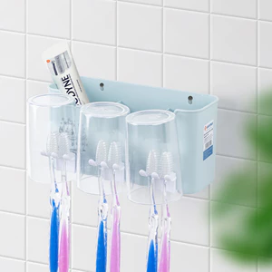 Bộ cắm bàn chải đánh răng gắn tường có sẵn 3 cốc, tặng kèm miếng dán tường 1347 aladanh-net-vn