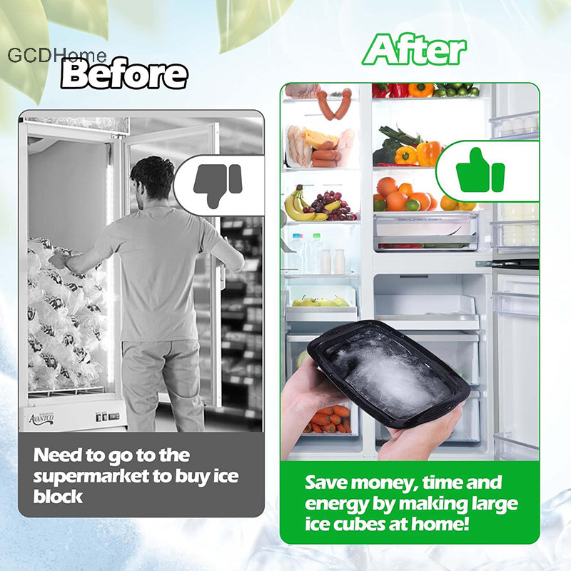 Gcdhome Cực Lớn Khuôn Làm Đá Silicon Khuôn Lớn Có Thể Tái Sử Dụng Máy Làm Đá Lớn Khay Tắm Đá Đá Cho Gia Đình HOT