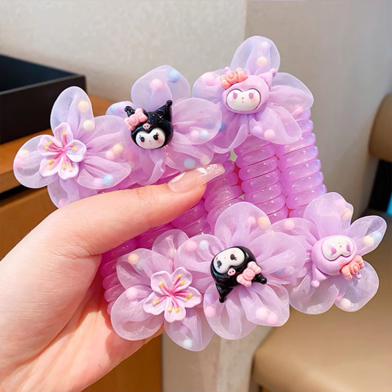 Dây Cột Tóc Lò Xo Hoạt Hình Kuromi Tạo Kiểu Đuôi Ngựa Màu Tím Xinh Xắn Cho Bé Phụ Kiện Tóc Nữ Empoli