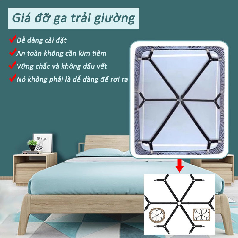 Giá đỡ ga trải giường,Kẹp giường giữ khăn trải giường tại chỗ，Vòng 6 Chiều 2 Kẹp，Có thể điều chỉnh, kim loại