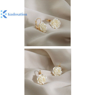 Kudosation Camellia Ngọc Trai Bông Tai Quyến Rũ Thanh Lịch Eesign Hoa Trắng Dangler Nữ Đảng Xu Hướng Phong Cách Quà Tặng Trang Sức Sang Trọng