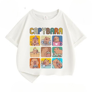 2024 Fresh Kids 'Capybara Áo thun ngắn tay hoạt hình - Áo thun mùa hè hợp thời trang cho bé trai và bé gái