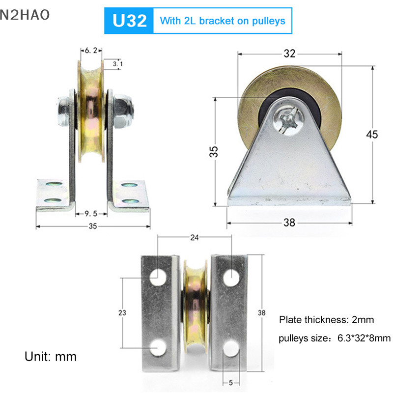 Bn 1 Bộ Ròng Rọc Dây 6 Mm Ròng Rọc Con Lăn Cố Định Bánh Xe Treo Over-line Hướng Dẫn Bánh Xe U 6.4 * 32 * 8 n