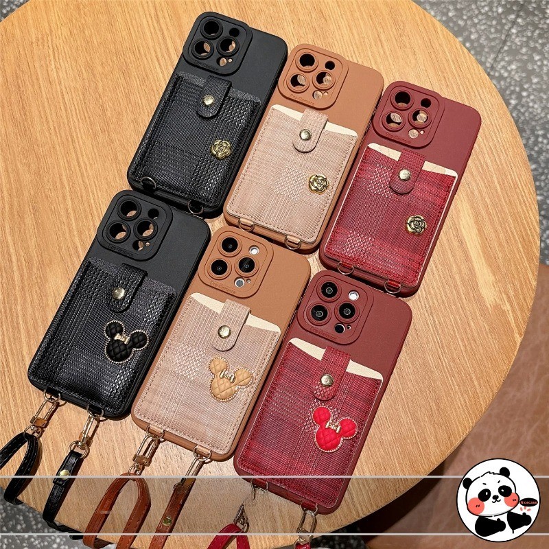 Ốp Ví Cho OPPO Reno 11A 11F 11 10 9 8 Pro Plus 11F 8T 5G 4G Vỏ Sang Trọng Dễ Thương Hoa Mickey Mềm TPU Vỏ Điện Thoại Dây Đeo