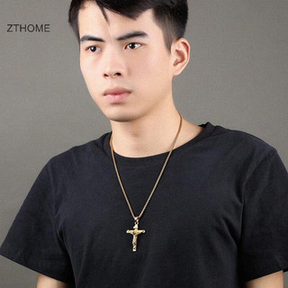 Zthome Nam Bạc Thép Không Gỉ Chúa Giêsu Kitô Thánh Giá Mặt Dây Chuyền Vòng Cổ Dây Chuyền HOT