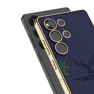 Vỏ da mềm mỏng cho Samsung Galaxy S25 S24 S23 Vỏ họa tiết hươu siêu mạ