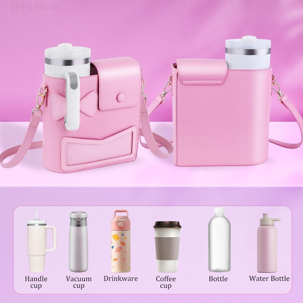 Túi đựng cốc nước AMBU, Túi đeo chéo di động bằng da PU, Dung tích lớn có dây đeo vai có thể điều chỉnh Giá đỡ chai giữ nhiệt