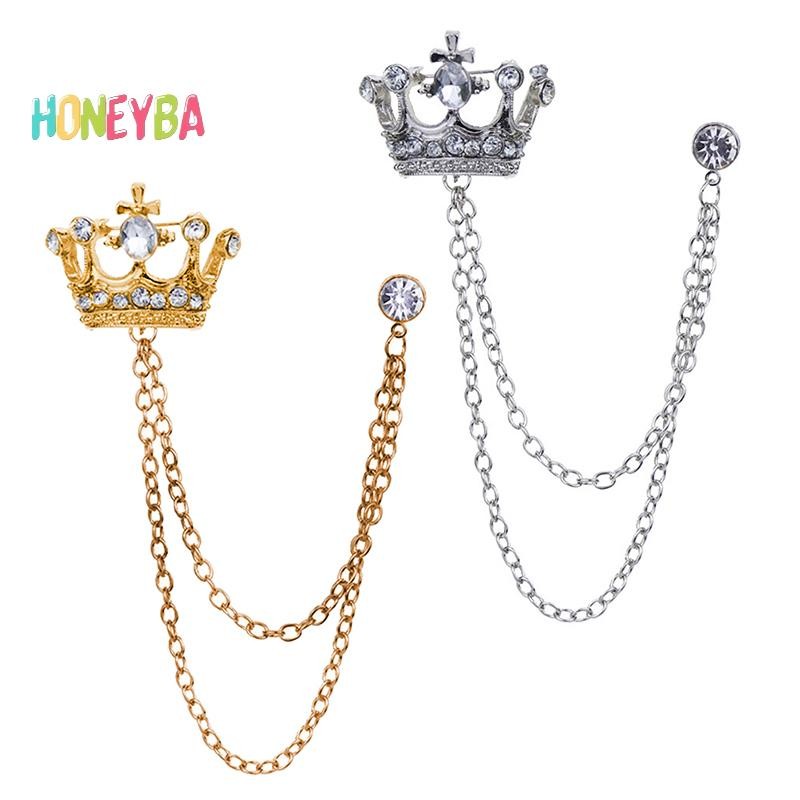 < Honeyba > Phong Cách Anh Quốc Dây Xích Vương Miện Trâm Phù Hợp Với sel Dây Xích Ve Áo Pin Huy Hiệu Retro Nam Phụ Kiện Tiệc Cưới Trang Sức Quà Tặng
