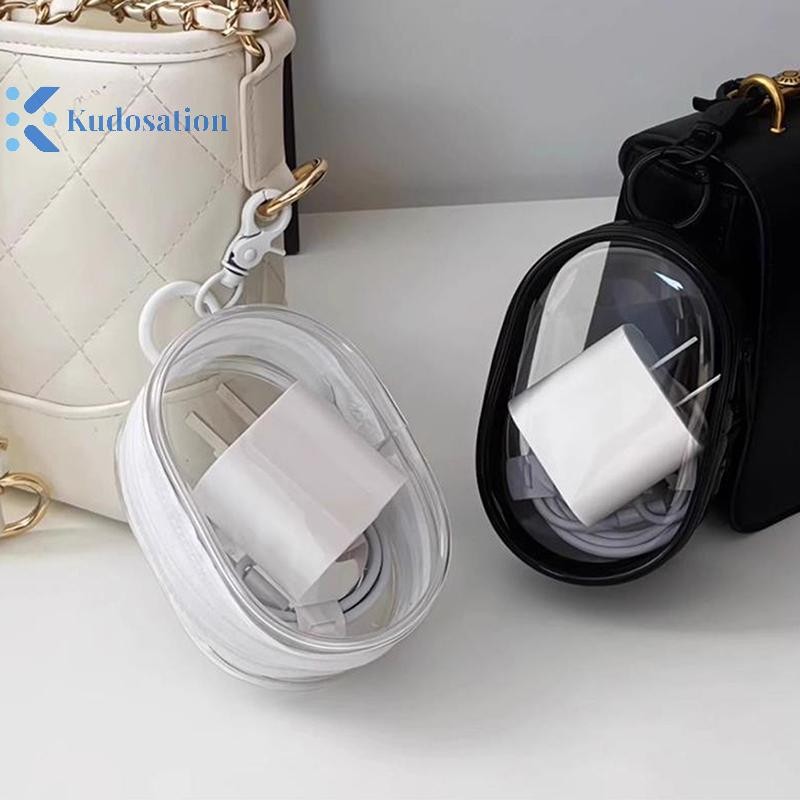 Kudosation Đen Trắng Hình Bầu Dục PVC Trong Suốt Túi Đựng Mỹ Phẩm Tổ Chức Búp Bê Hiển Thị Túi Di Động Tai Nghe Đồng Xu Cáp Dữ Liệu Sạc Túi Bảo Quản