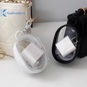Kudosation Đen Trắng Hình Bầu Dục PVC Trong Suốt Túi Đựng Mỹ Phẩm Tổ Chức Búp Bê Hiển Thị Túi Di Động Tai Nghe Đồng Xu Cáp Dữ Liệu Sạc Túi Bảo Quản