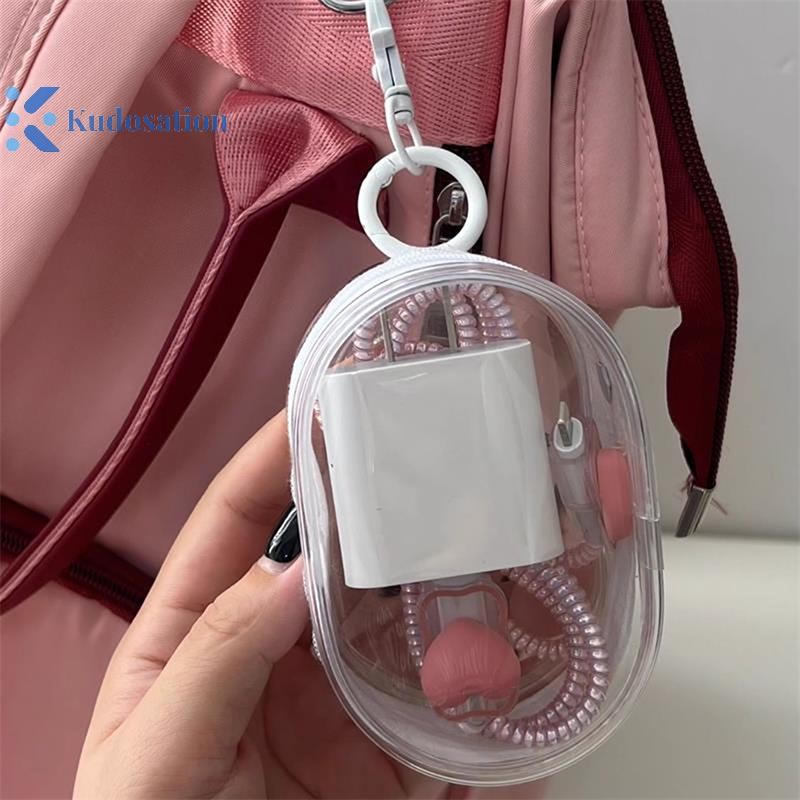 Kudosation Đen Trắng Hình Bầu Dục PVC Trong Suốt Túi Đựng Mỹ Phẩm Tổ Chức Búp Bê Hiển Thị Túi Di Động Tai Nghe Đồng Xu Cáp Dữ Liệu Sạc Túi Bảo Quản
