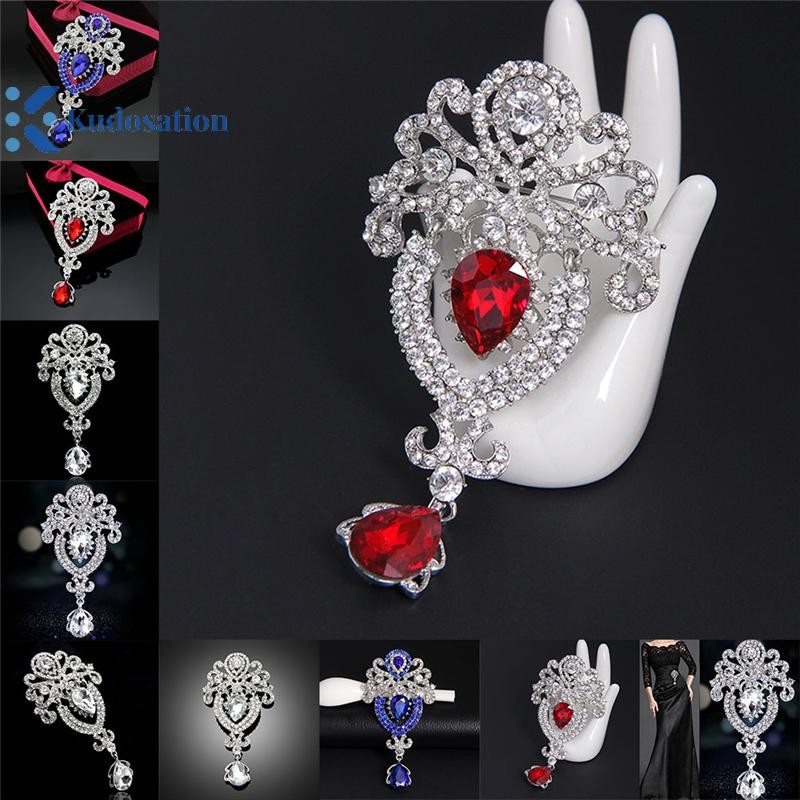 Kudosation Bạc Hoa Lớn Cô Dâu Thổ Cẩm Kim Cương Giả Pha Lê Diamante Cưới Thổ Cẩm Pin