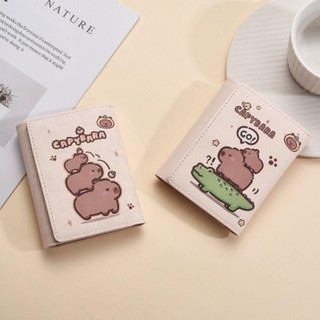 Ví Capybara RISEDUT, Ví đựng tiền xu dung tích lớn bằng da PU, Túi đựng thẻ ảnh hoạt hình có thể gập lại di động dễ thương cho bé gái