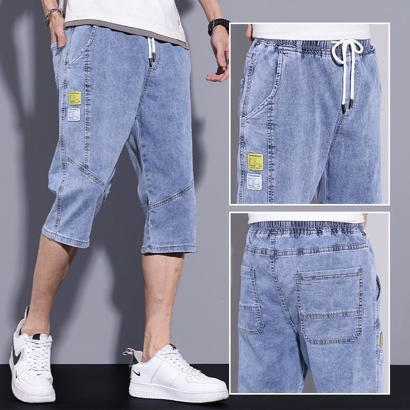 Quần Short Denim Nam Mùa Hè Mỏng Crop Quần Co Giãn Phiên Bản Hàn Quốc Hợp Thời Trang Nam Rời Thẳng 7 Điểm Quần Giữa