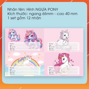 Set 20 Nhãn Vở Hình Ảnh Dễ Thương Mẫu NGỰA PONY - Gì Cũng In - Decal Chống Thấm Nước