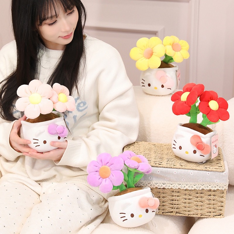 Sanrio Hello Kitty Hoa Sang Trọng Đồ Chơi Dễ Thương Chậu Hoa Sang Trọng Búp Bê Sáng Tạo Nhiều Màu Sắc Kitty Hoa Đồ Chơi Nhồi Bông Trang Trí Nhà Máy Tính Để Bàn Bé Gái Quà Tặng Sinh Nhật Đổi Quà Tặng Quà Tặng
