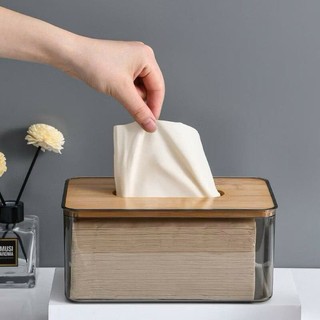 Hộp Đựng giấy Ăn Nhựa Trong Suốt Nắp Tre Gỗ Sang Trong,Hộp Khăn giấy