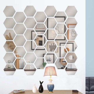24 Miếng Dán Gương Lục Giác 3D Đề Can Dán Tường Tự Dính, Gạch Khảm Acrylic Trang Trí Nhà, DIY Có Thể Tháo Rời Phòng Ngủ / Tủ Quần Áo Trang Trí