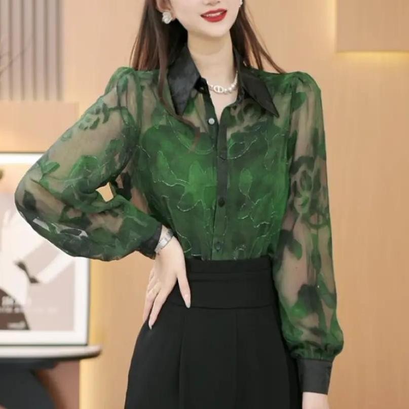 ✨Thiết Kế Thời Trang Niche In Hình Áo Sơ Mi Dài Tay Nữ 2025 Xuân Thu Tất Cả Trận Đấu Sang Trọng Ôm Hơn Áo Sơ Mi 25.3.26