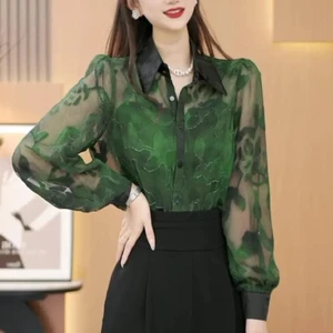 ✨Thiết Kế Thời Trang Niche In Hình Áo Sơ Mi Dài Tay Nữ 2025 Xuân Thu Tất Cả Trận Đấu Sang Trọng Ôm Hơn Áo Sơ Mi 25.3.26