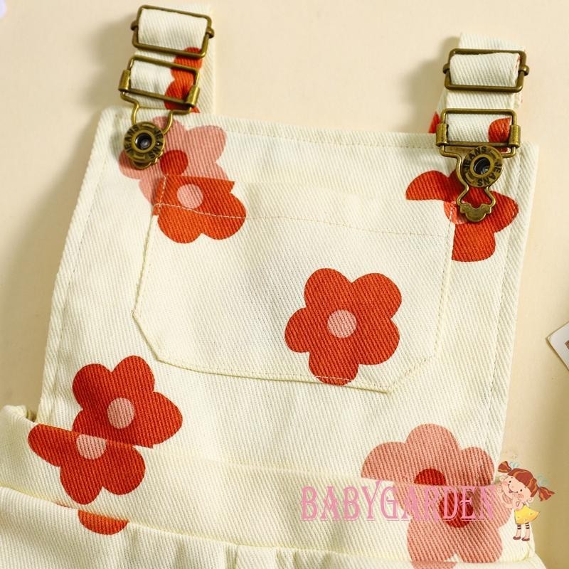 Baga-6m-6y Trẻ Em Bé Gái Denim Áo Liền Quần Hoa Không Tay / Dâu In Quần Short Suspender Cho Bé