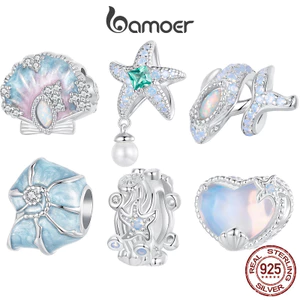 Bamoer 925 Sterling Sliver Charm WhaleStarfish Dreamy Shell Thiết Kế Mặt Dây Chuyền Xanh Dương Phụ Kiện Cho Vòng Tay Quà Tặng Cho Nữ Bé Gái