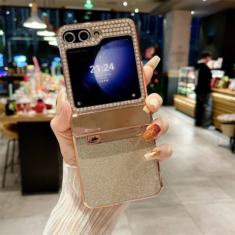 Ốp điện thoại giá đỡ kim cương mạ điện kim cương sang trọng cho Samsung Galaxy Z Flip 6 Z Flip 5 Z Flip 4 Z Flip 3 bản lề Full Ring Holder Casing