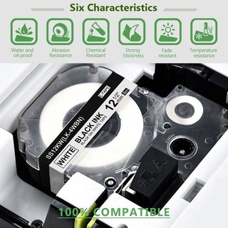 [Hàng có sẵn] Băng nhãn KingJim EPSON tương thích 9mm cho máy in nhãn EPSON Labelworks LW K200 300 400 600P 700 900P 1000P Băng làm nhãn SS9KW Đen trên trắng ST9KW 8m