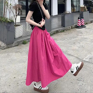 Dây Co Giãn Màu Trơn Đơn Giản Phong Cách Preppy Váy Rời Mùa Hè Mỏng Phong Cách Ôm Hơn Nhìn Phong Cách Mới Lười Nhỏ Tính Khí Over-the-Knee Ple