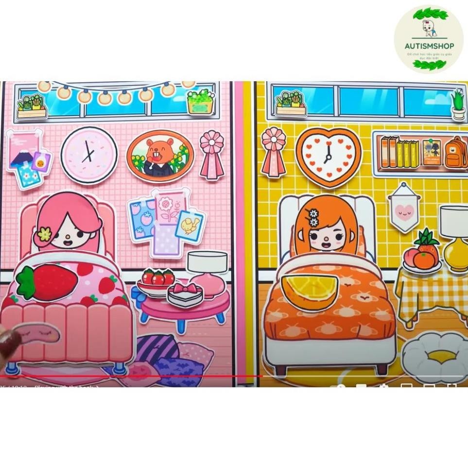Đồ chơi giấy ngồi nhà búp bê bằng giấy montessori tocaboca life strauberry and Orange