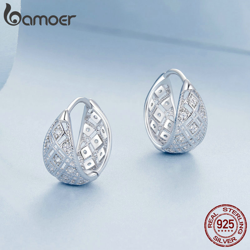 Bamoer 925 Sterling Sliver Vòng Bông Tai Vintage Thiết Kế Ren Trang Sức Quà Tặng Cho Nữ
