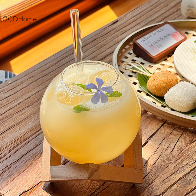 Gcdhome Cocktail Cốc Thủy Tinh Có Chân Đế Bằng Gỗ Sáng Tạo Thanh Thủy Tinh Uống Ronud Cocktail Mặt Trăng Cốc Trái Cây Nước ép Tumbler HOT