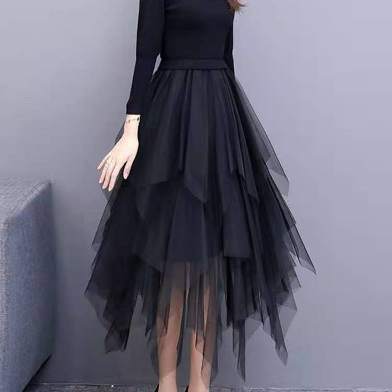 Váy Drape mỏng hơn không đều lưới A.t.a
