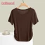 Phụ Nữ Modal Cotton Trơn Áo Thun Cổ Tròn Tay Ngắn Rời Áo Thun Slim Pleats Thường Ngày Mùa Hè Top