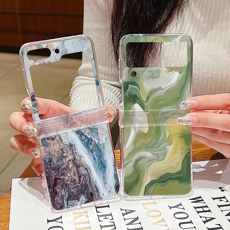 Vỏ Điện Thoại Họa Tiết Đá Cẩm Thạch Biển Cho Samsung Galaxy Z Flip 3 Flip 4 Flip 5 5G Full Bản Lề Trong Suốt Gấp Dành Cho Samsung Z Flip5 Flip4 Flip3
