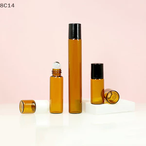 GVERLCRTN 1ml 2ml 3ml 5ml 10ml Chai thủy tinh mỏng màu hổ phách dạng cuộn trên chai rỗng Lọ thử nghiệm mẫu có con lăn [8C]