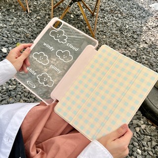 Vỏ gấp ba lần cho Mini6 Mini7 IPad5 6 7 8 9 10th 11th a16 Air11 Air2 Air13 Air4 Air5 Air6 10.9 "Pro10.5 Pro11 Pro12,9 2018 Air Pro 11 13 2024 Vỏ da họa tiết đám mây hồng