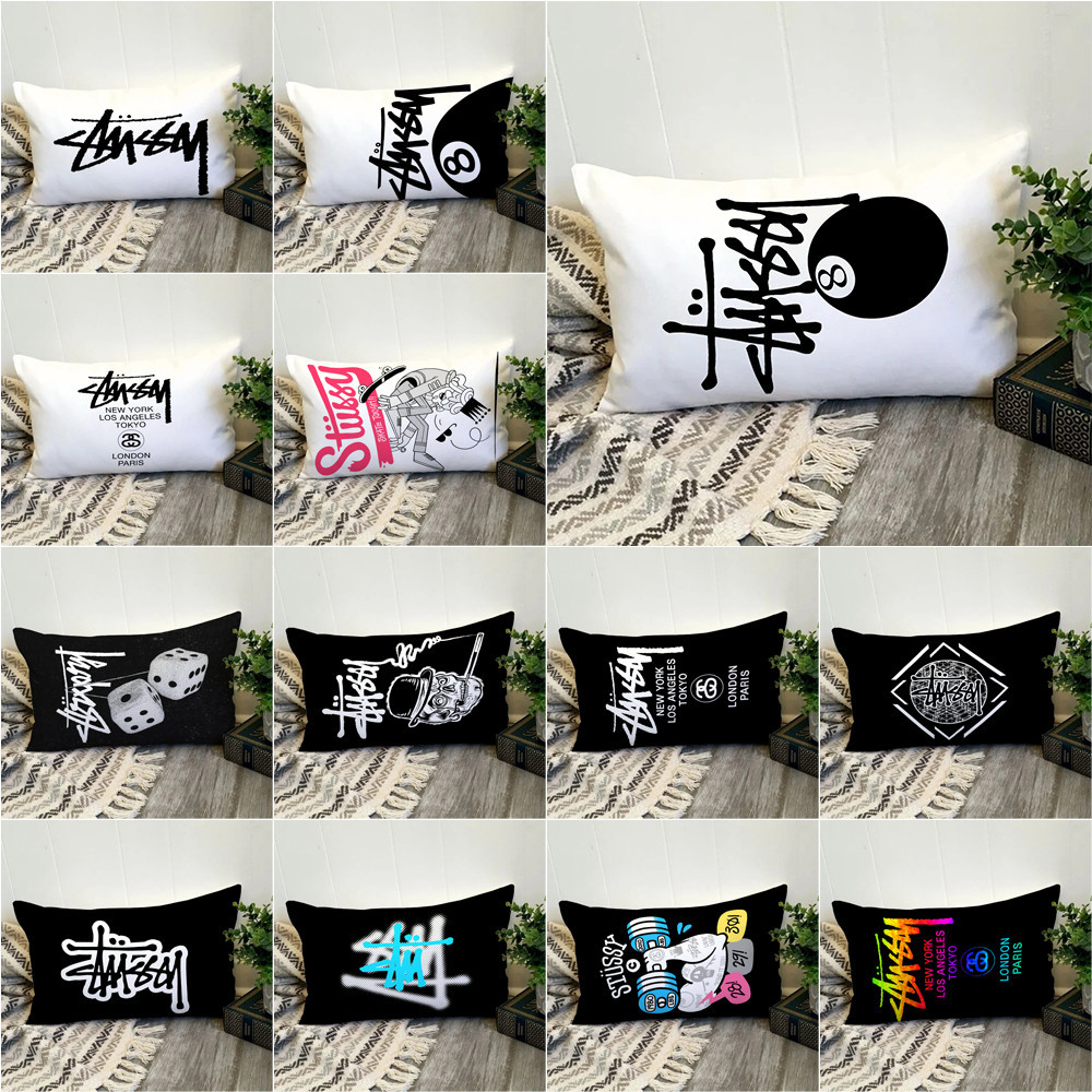 Art Stussy Logo Vỏ Gối Hình Chữ Nhật In Hình Một Mặt Đệm Polyester Trang Trí Nhà Cửa Món Quà Tốt Nhất (Không Có Lõi)