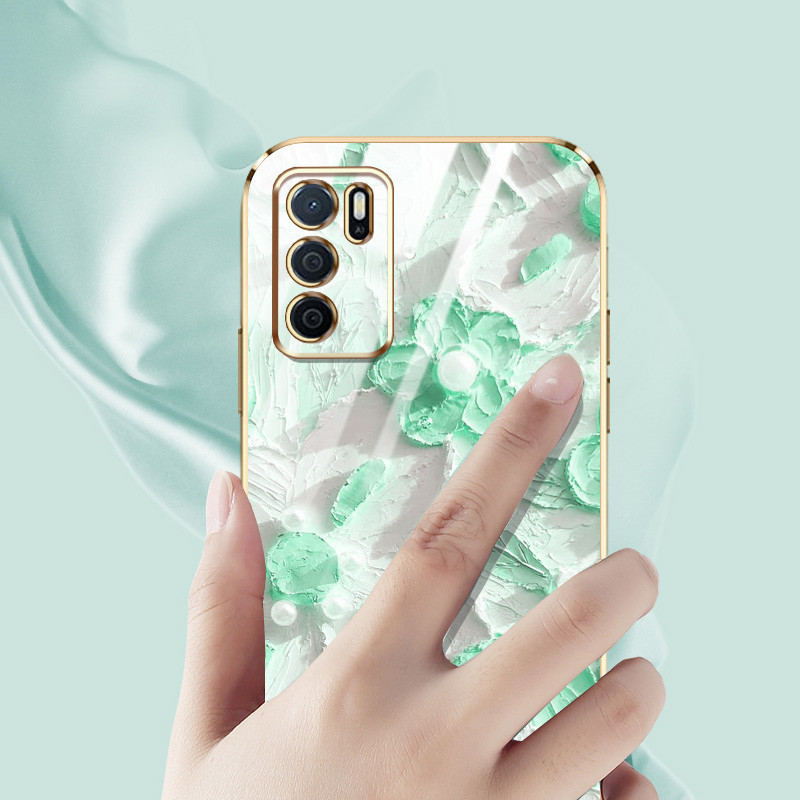 Ốp Điện Thoại YBD Cho OPPO Reno 12 Pro Reno 12F Realme C65 4G A3 Pro (Ấn Độ) Sơn Dầu Phong Cách Hoa Vỏ Mềm Mạ Điện Phẳng