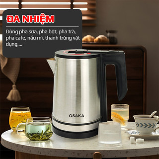 Bình Đun Siêu Tốc Inox 304 OSAKA KT-1820 1.8L 1500W - Đun Nhanh, Tự Ngắt Chống Cạn, Đế Xoay 360 Độ